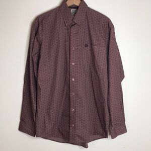 Cinch mens long sleeve button down geo print shirt size small